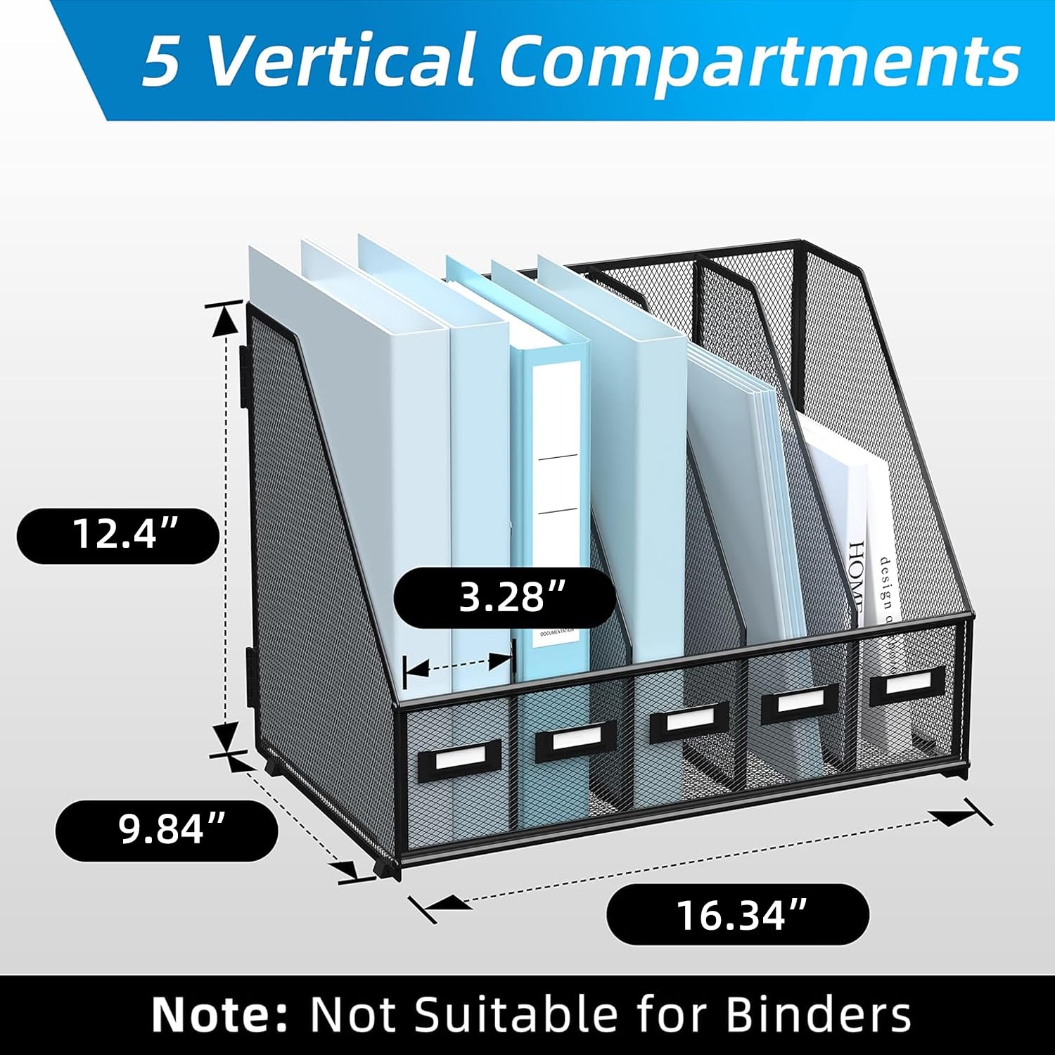 SUPEASY Desk Organizers Metal Desk Magazine File Holder with 5 Vertical Compartments Rack File