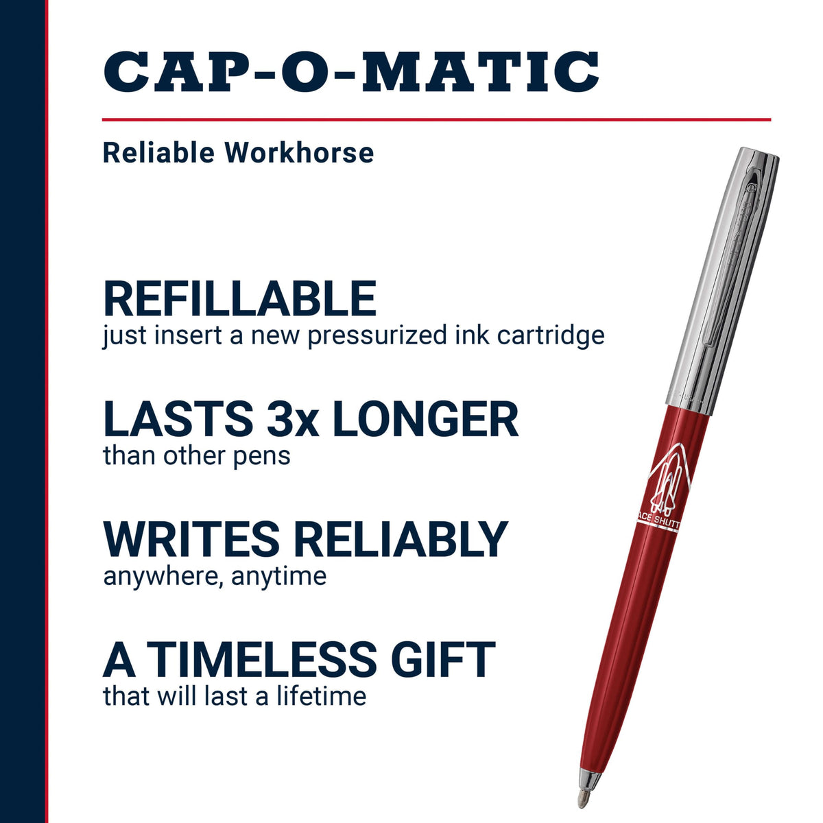 Fisher Space Pen Red and Chrome Space Shuttle Imprint Cap-O-Matic Pen