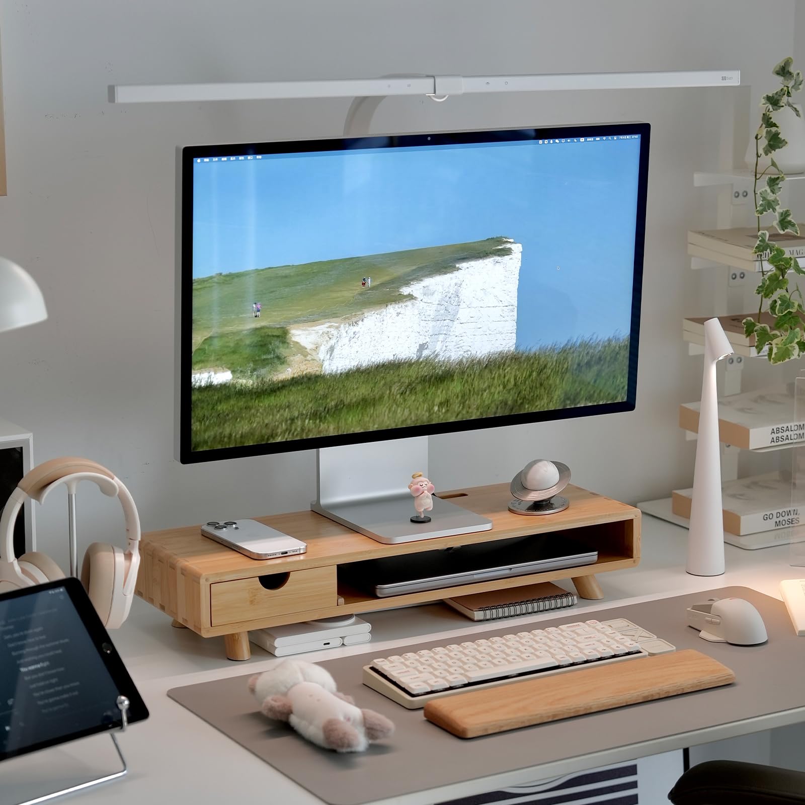 ROCDEER Bamboo Monitor Stand Riser with Drawer