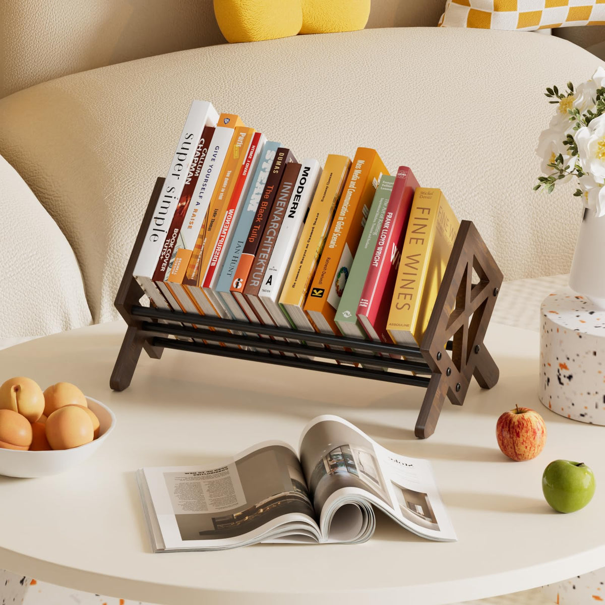 ART-GIFTREE Desktop Bookshelf Organizer, Wood Office Tabletop Book Storage Rack, Tilting Bookcase
