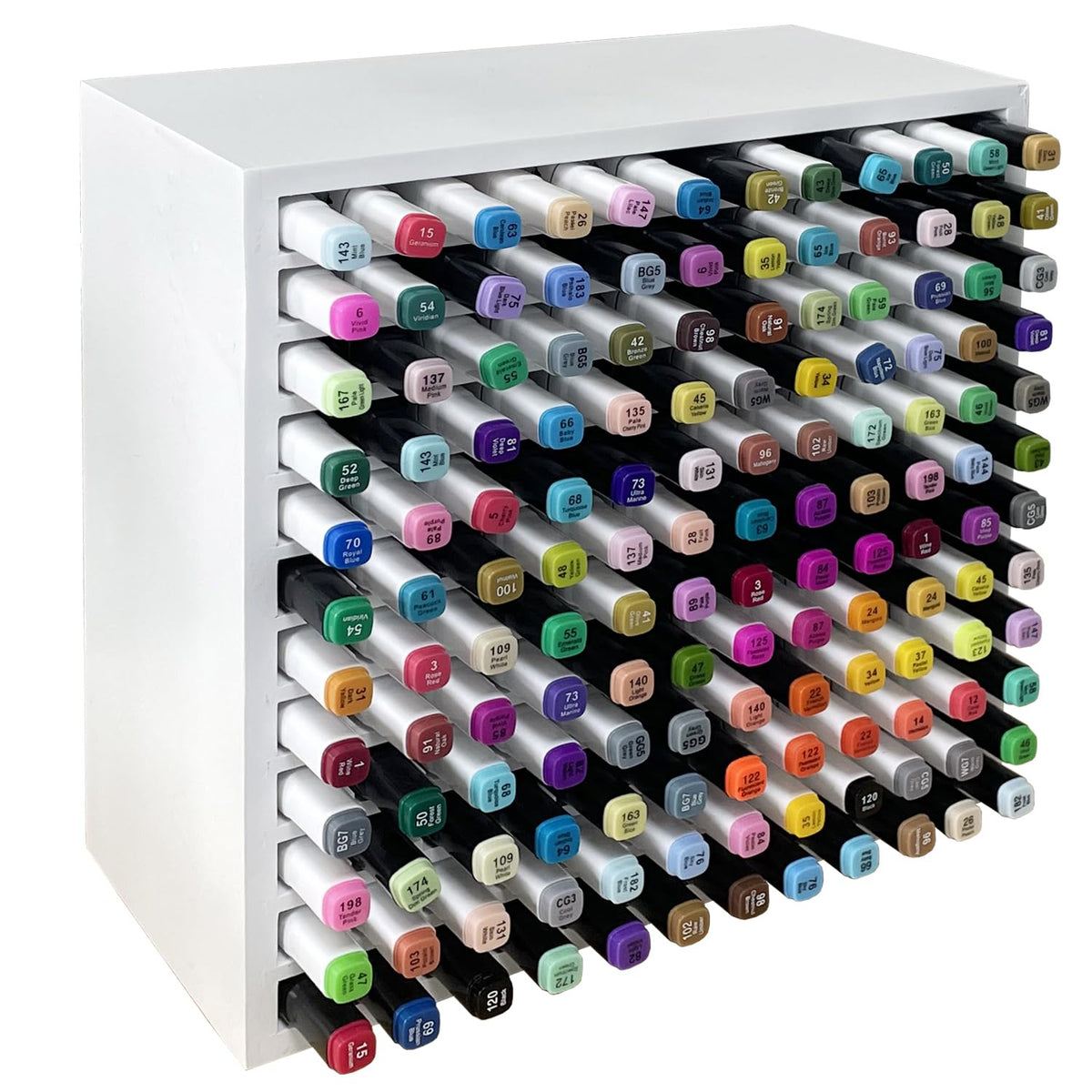 MinBoo Bamboo Art Supply Storage Rack - Wooden Marker Organizer for 144 Markers, Pens, Colored