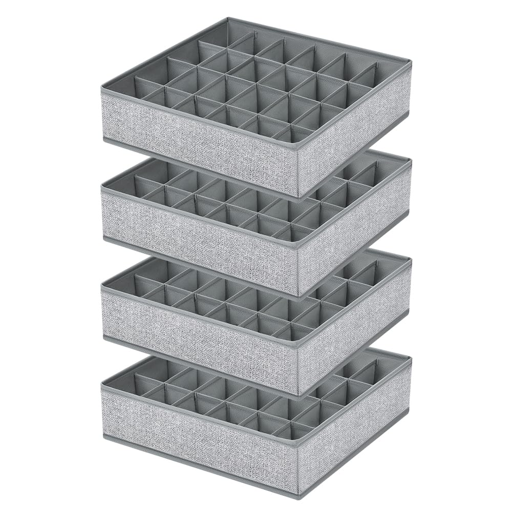 Easortm Sock Organizer 4 Pack, Foldable Underwear Drawer Organizer - 24 Cell for Socks