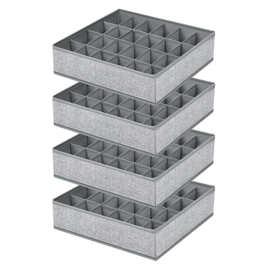 Easortm Sock Organizer 4 Pack, Foldable Underwear Drawer Organizer - 24 Cell for Socks