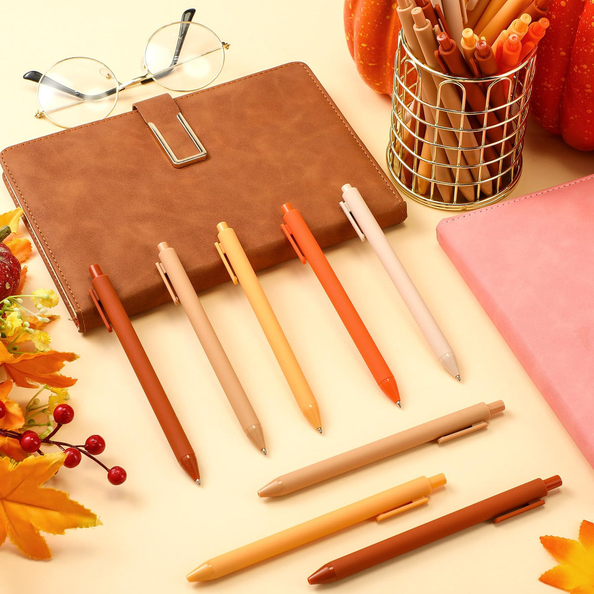 Dinifee 50 Pcs Ballpoint Gel Pens Bulk Retractable, Maple Color