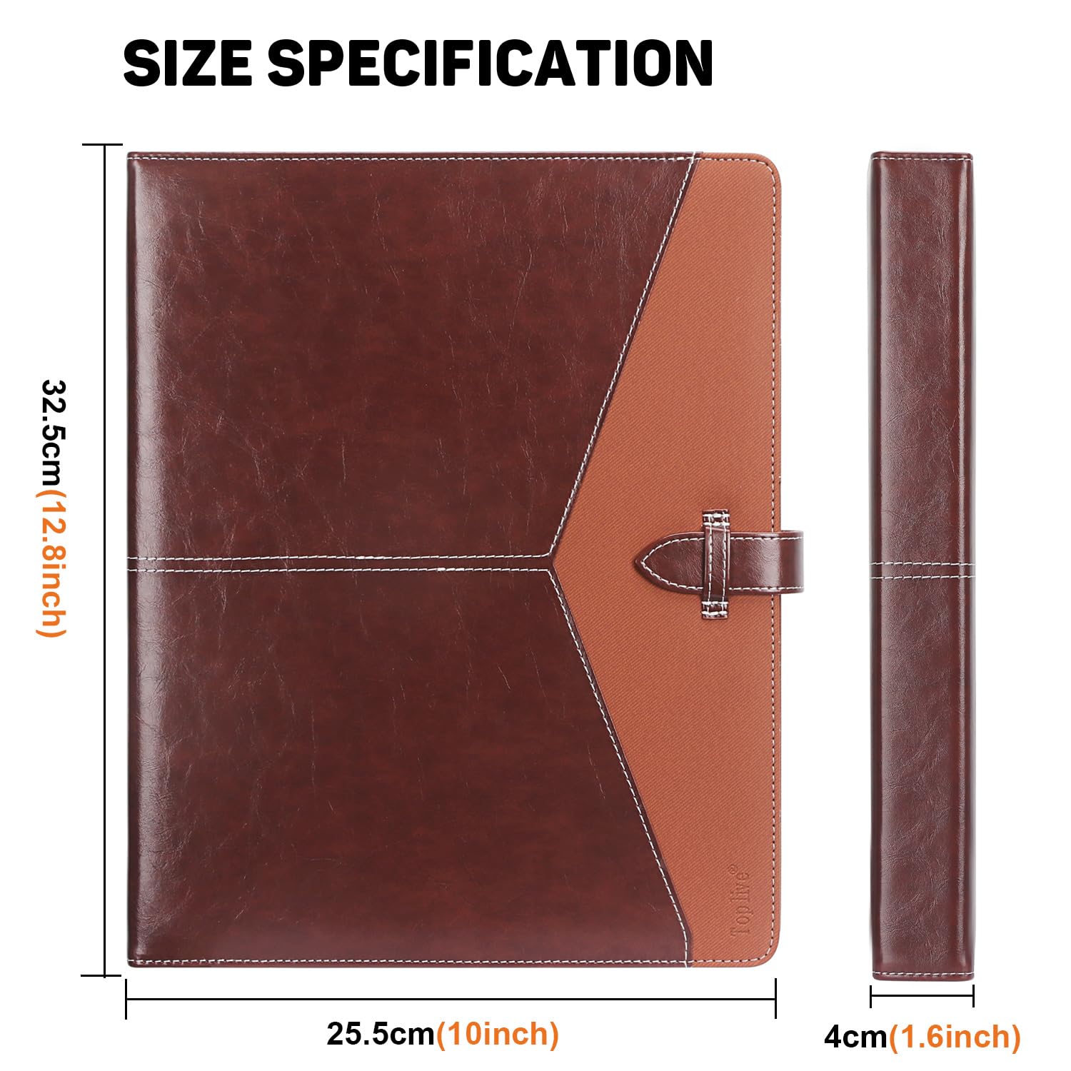 Toplive Padfolio 3 Ring Binder Organizer Business Portfolio Folder, A4/ Letter Size PU Leather