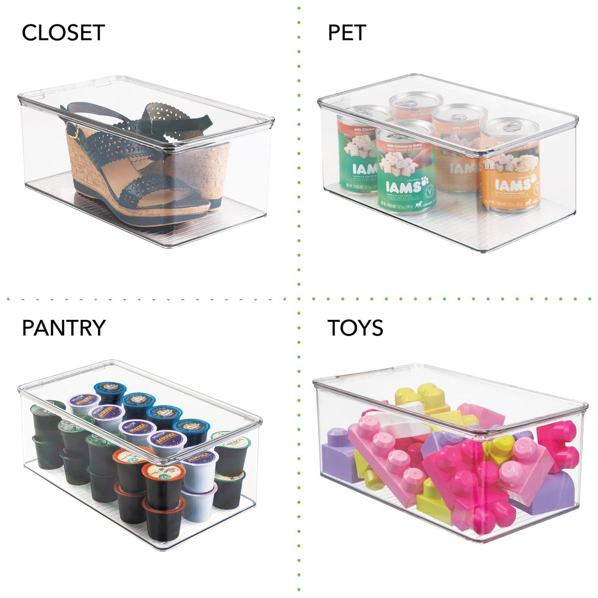 mDesign Plastic Stackable Home Office Storage Organizer Box with Hinge Lid - Holder Container Bin
