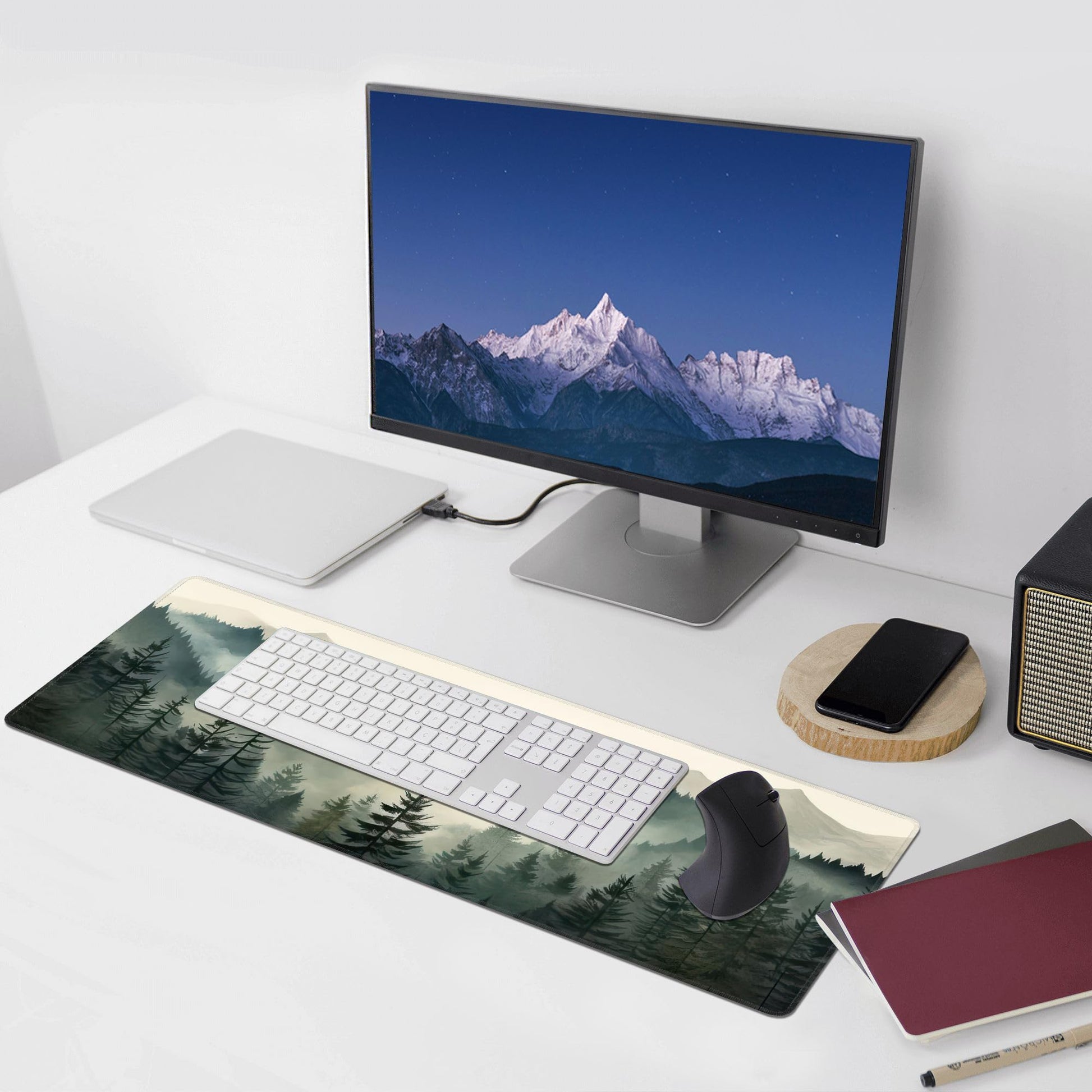 Misty Forest Large Mouse Pad,Gaming Keyboard Desk Pad,Extended Mouse Mat Non-Slip Rubber Base with