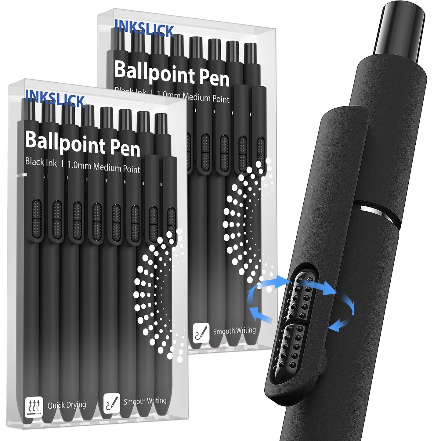InkSlick 16 Pack Black Ink Ballpoint Pens 1.0mm Fidget Pens for Adults