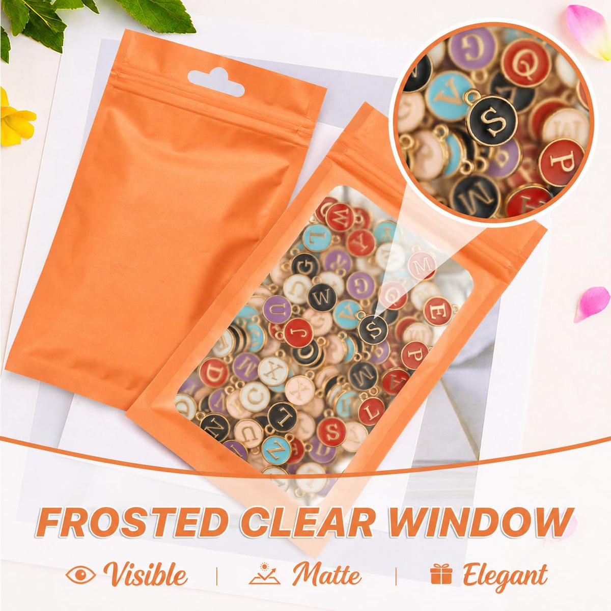 ANZNKU 100Pcs Orange Mylar Bags, Resealable Smell Proof Zip Goodie Baggies