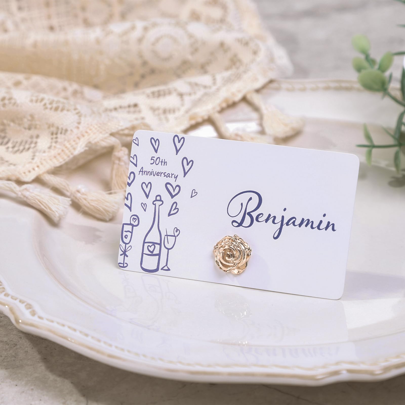 UNIQOOO 24Pcs Decorative Rose Floral Place Card Holders Bulk, Luxury Gold Metal Name Card Stands