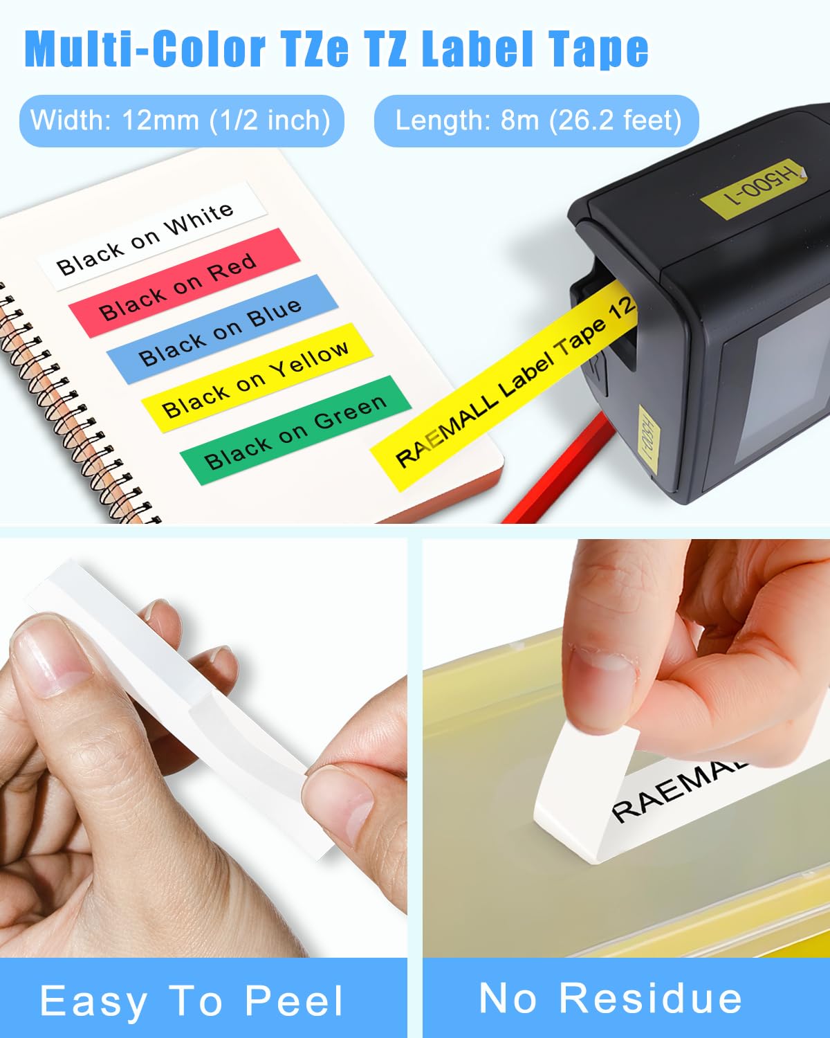 Replace for Brother P-Touch Label Maker Tape TZe 12mm 0.47 Colored Refills