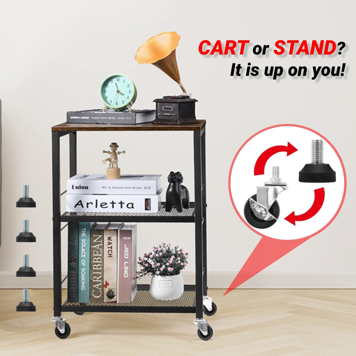 LIANTRAL 3 Tier Rolling Cart, Kitchen Carts on Wheels Utility Cart for Home