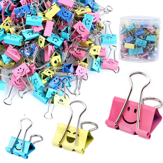 【64pack】 Binder Clips, Limque Paper Clips,Paper Clamps with Colored Cute Hollow Smiling Face,64 Pcs