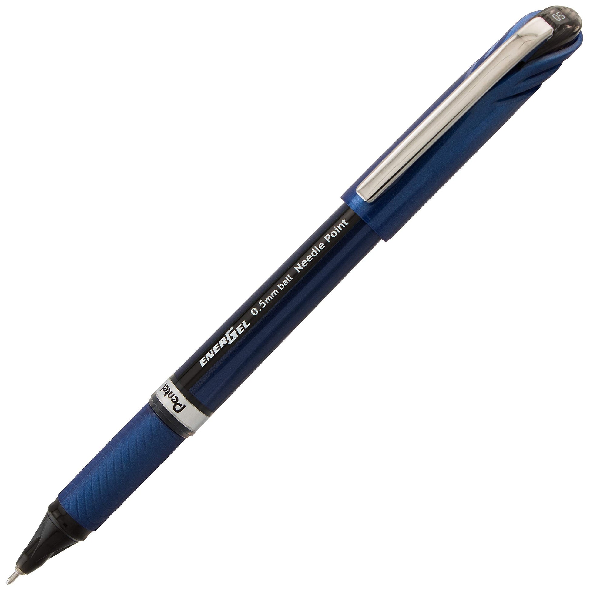 Pentel ENER-GEL NV Liquid Gel Pen, 0.5mm, Fine Line Capped, Needle Tip, Black Ink, Box of 12