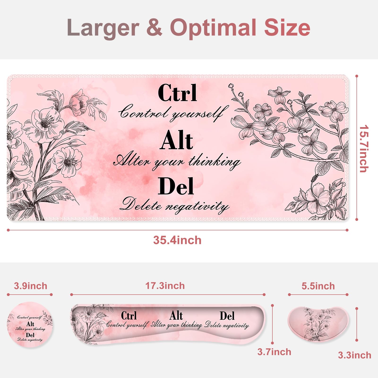 NXZGO Large Gaming Mouse Pad Pink Floral, Ergonomics Keyboard Desk Mat with Wrist Rest, Cute