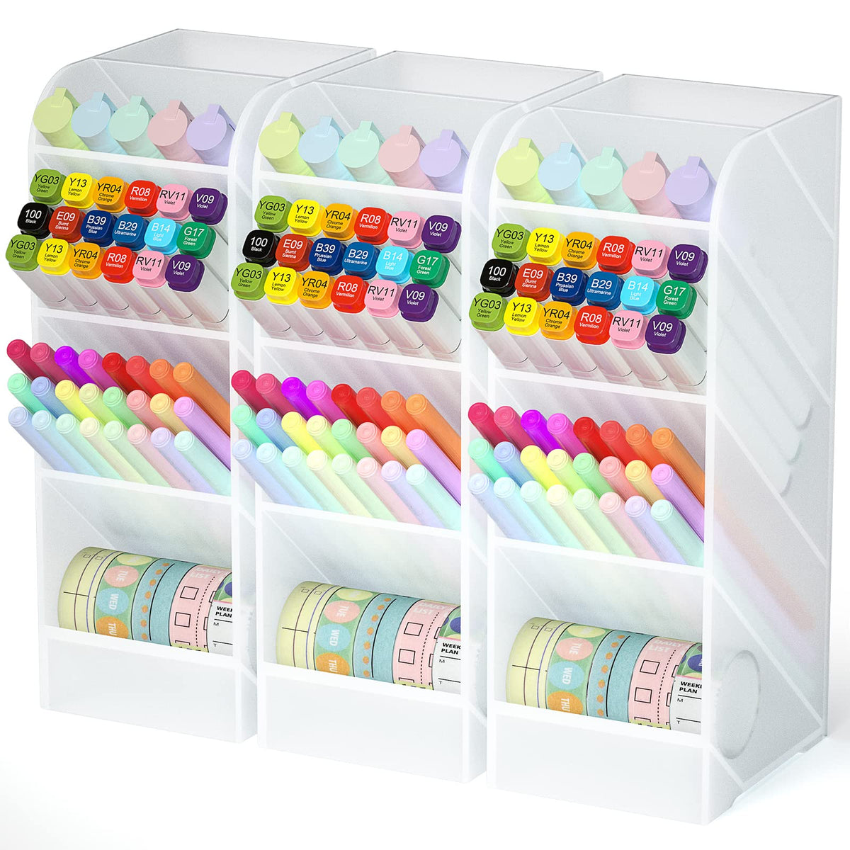Asten Pen Holder, Pencil Holder for Desk, Pen Organizer (Clear, 3 Pack)