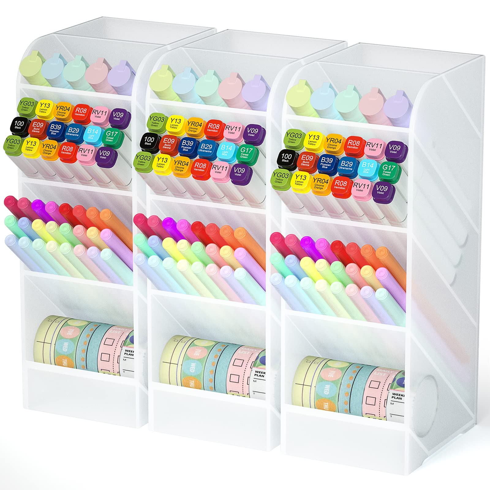 Asten Pen Holder, Pencil Holder for Desk, Pen Organizer (Clear, 3 Pack)