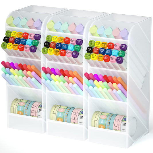 Asten Pen Holder, Pencil Holder for Desk, Pen Organizer (Clear, 3 Pack)