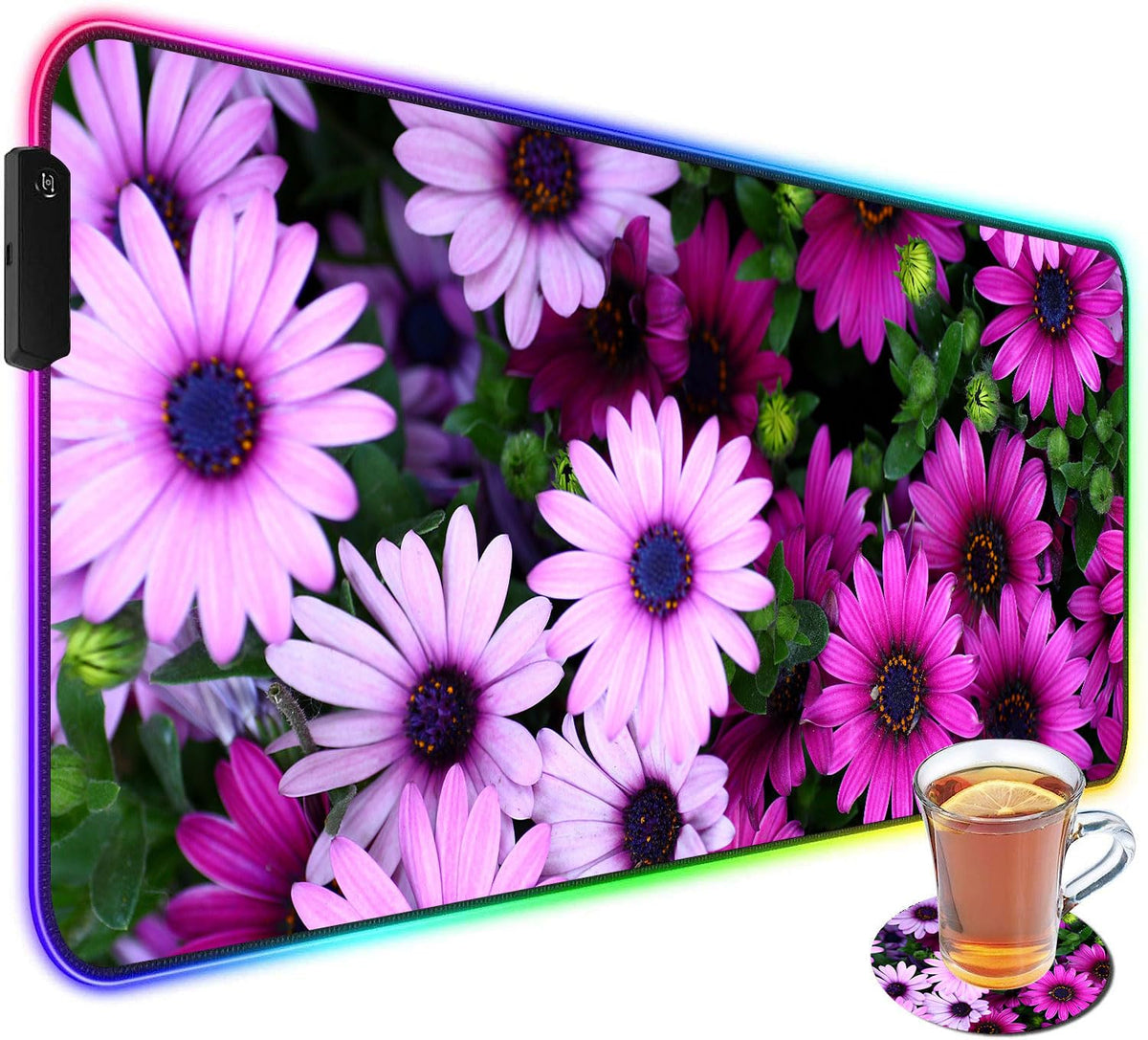 CICPLKSE Customized RGB Gaming Mouse Pad and Coffee Coaster,Large Glowing Led Anti-Slip Rubber Base