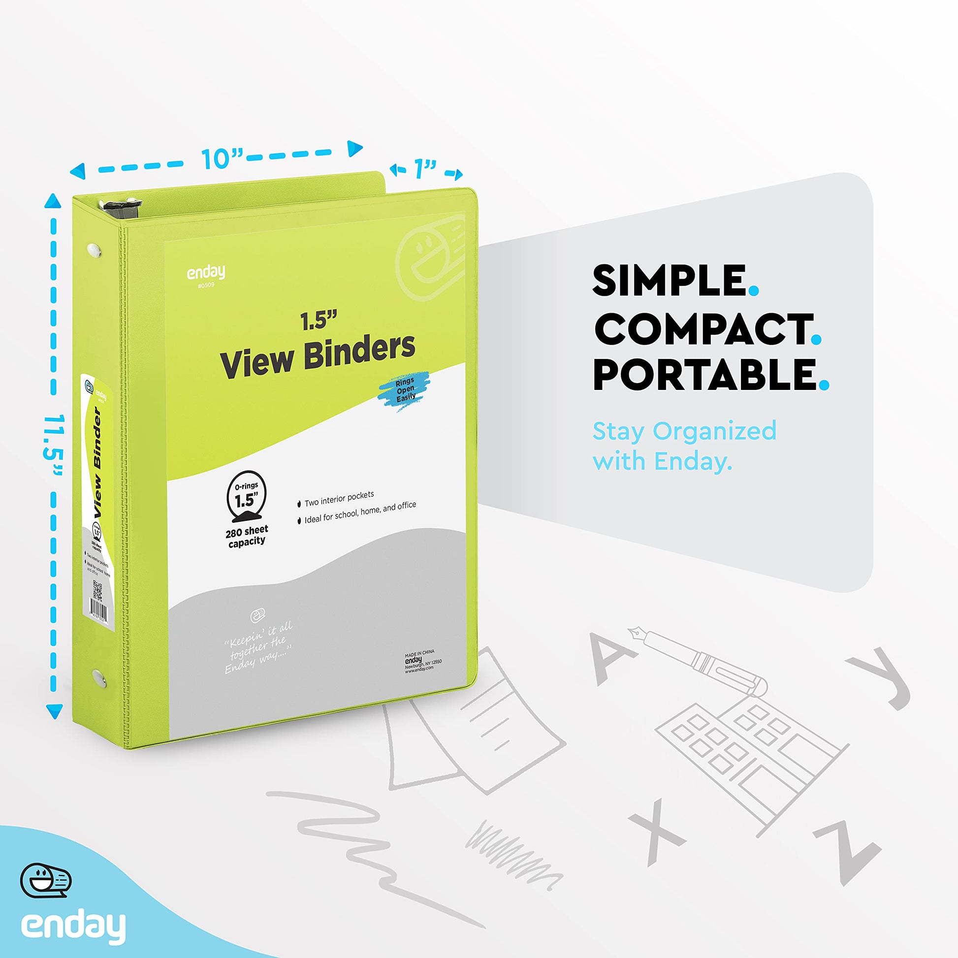 Enday 1.5 Inch Binder (12 Pack - Assorted Colors) 3 Ring Binder 1.5 inch with Clear View Cover and