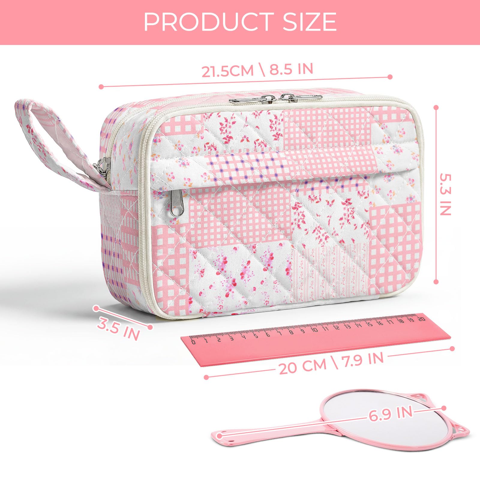 WOBAGMEN Quilted Pencil Pouch for Girls Women, Large Pencil Case Pouch with Compartments Cute