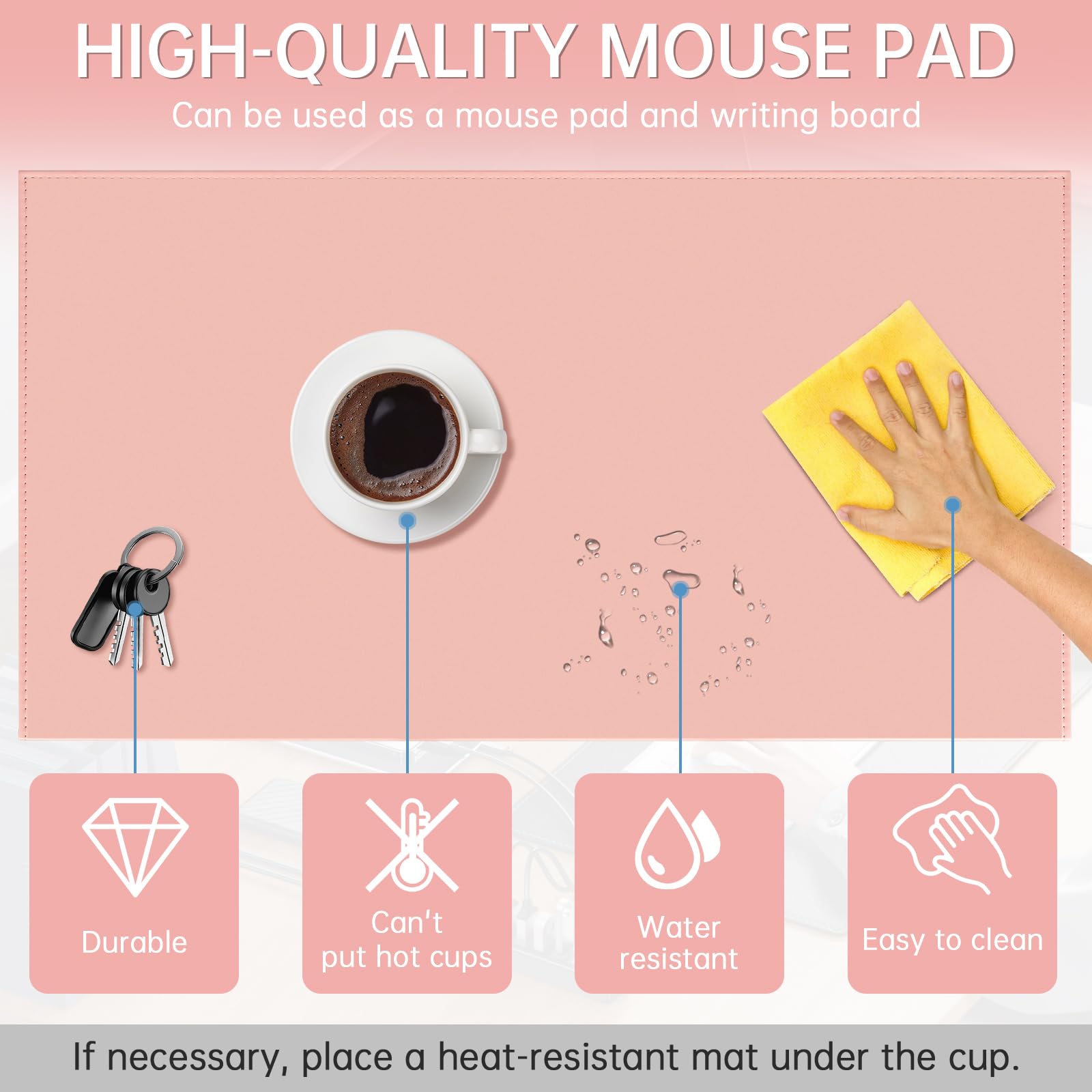AKOZLIN 35.4"x 18.9" Soft PU Leather Surface Office Desk Mouse Mat Anti-Push Pad with Full Grip