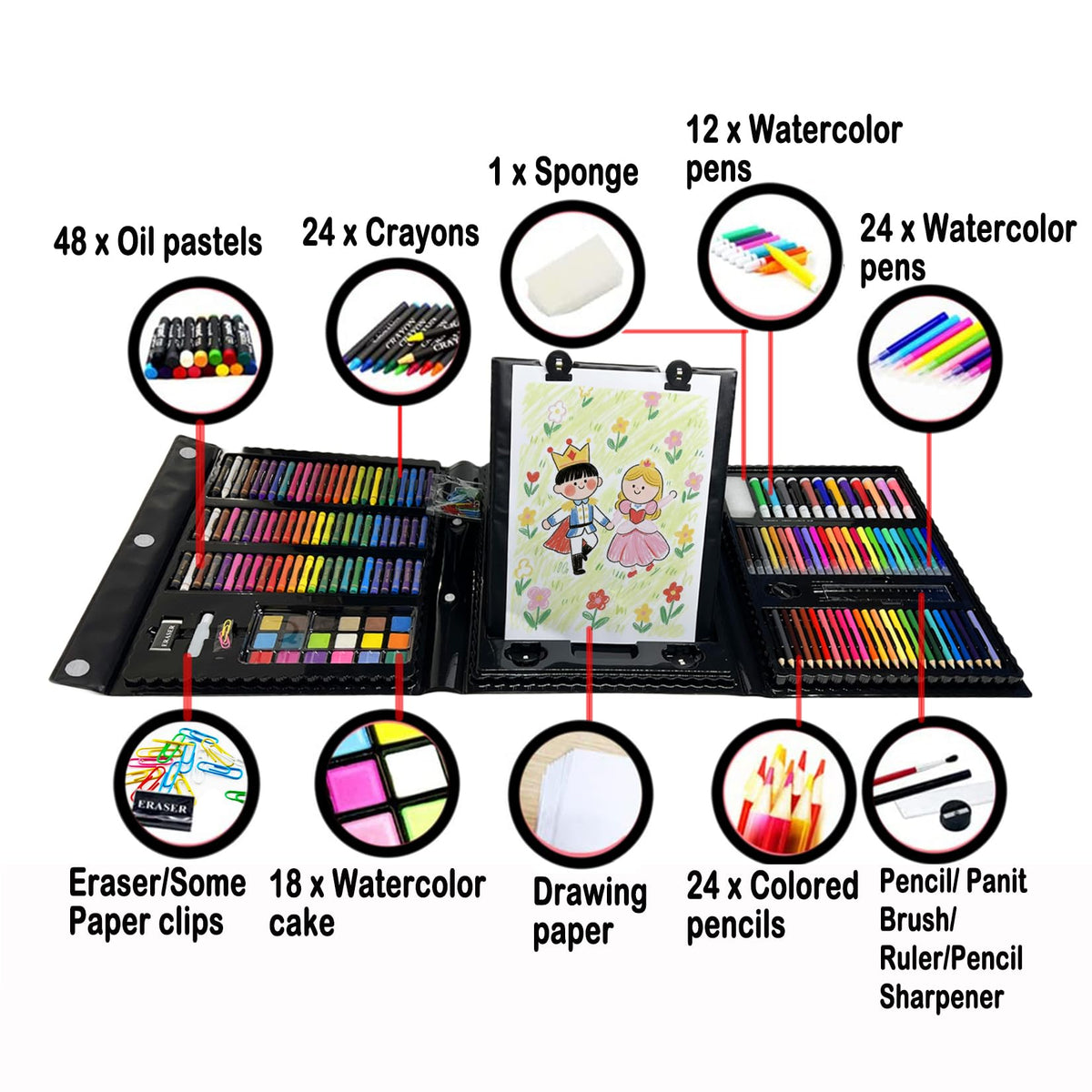DLUCKY 208 PCS Art Supplies Drawing Art Kit Adults for Kids Art Set,Black