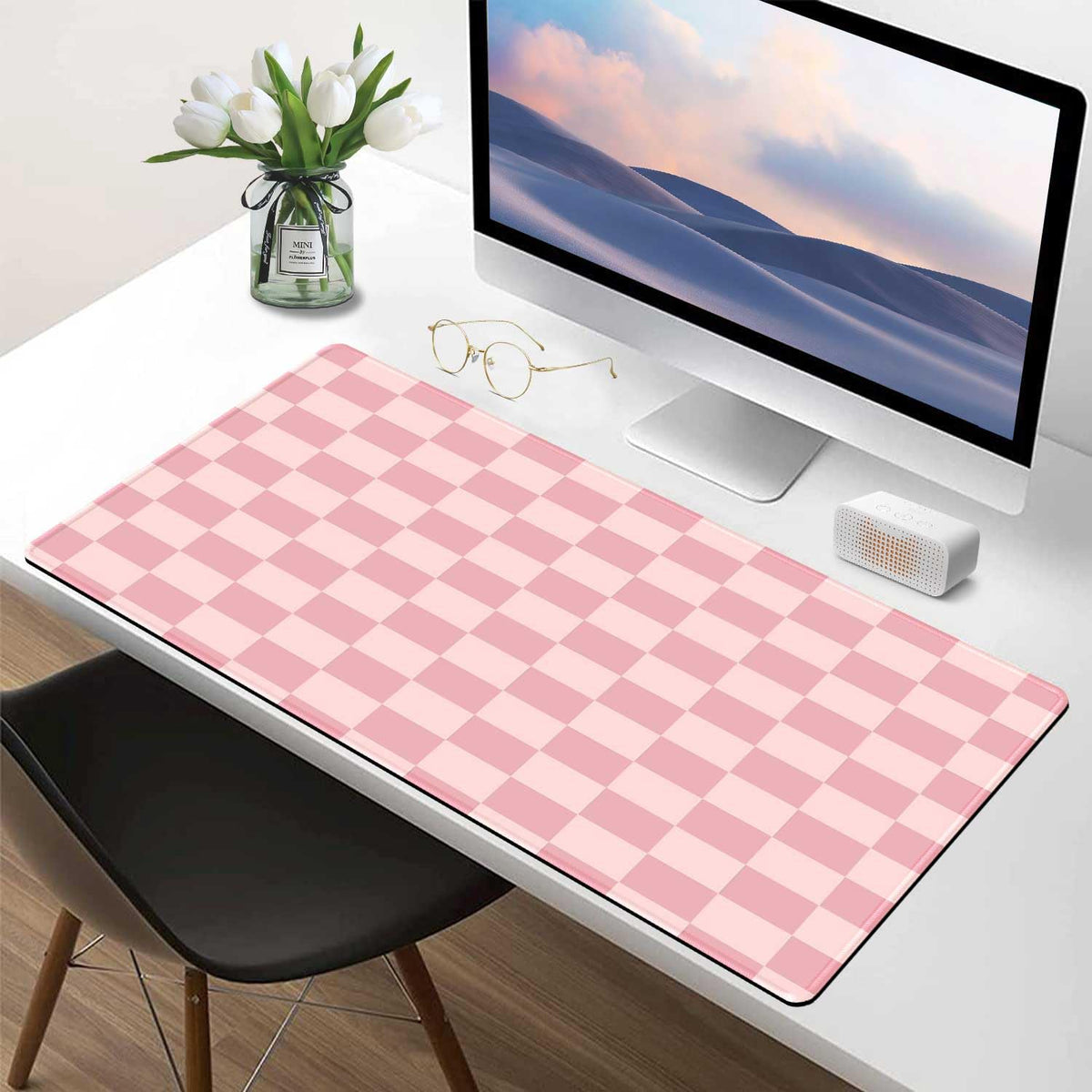 Large Pink Mouse Pads for Desk, XXL Checkered Pattern Mouse Pad, Square Premium Texture Computer