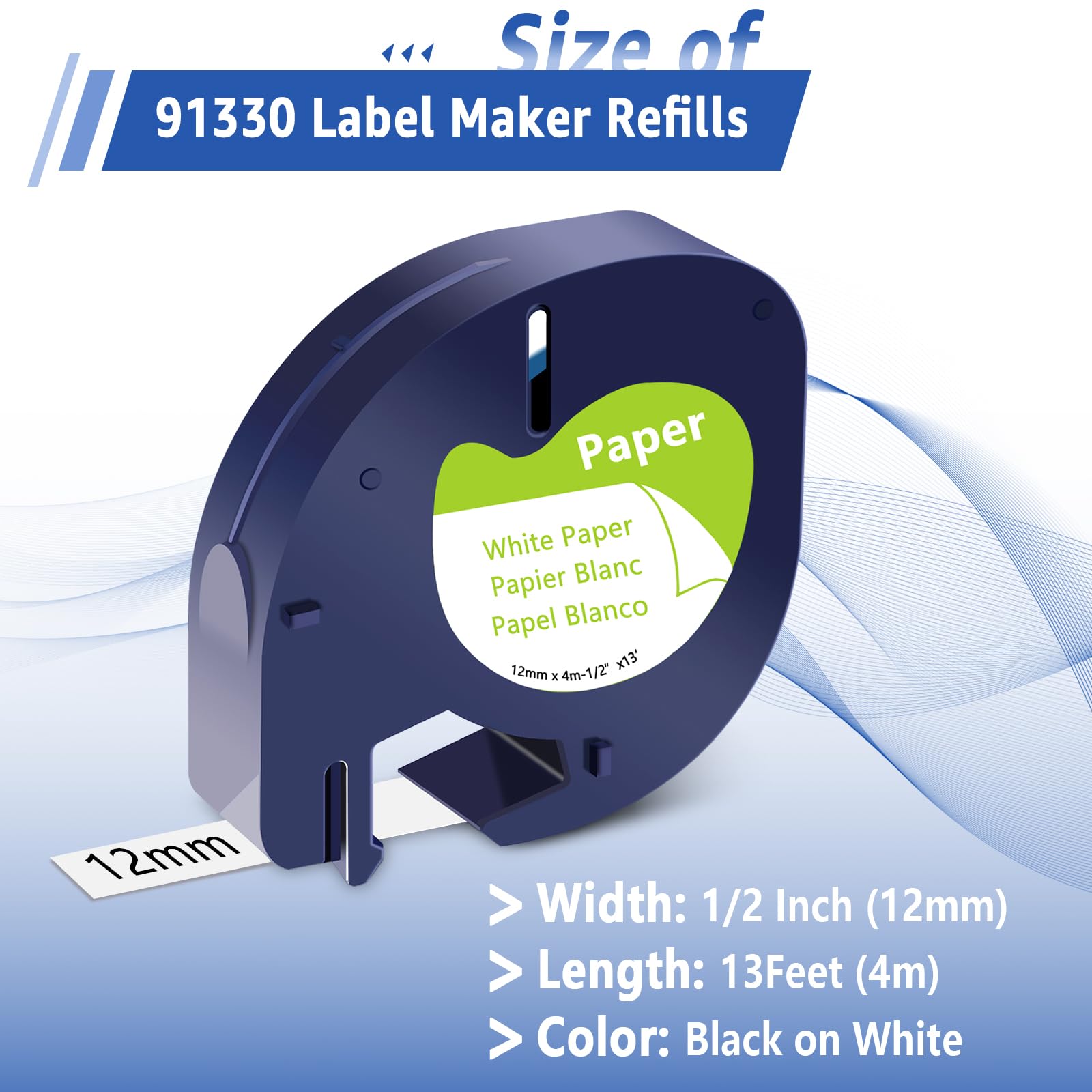 6PK Black on White 1/2'' Compatible for Dymo Label Maker Refills 91330