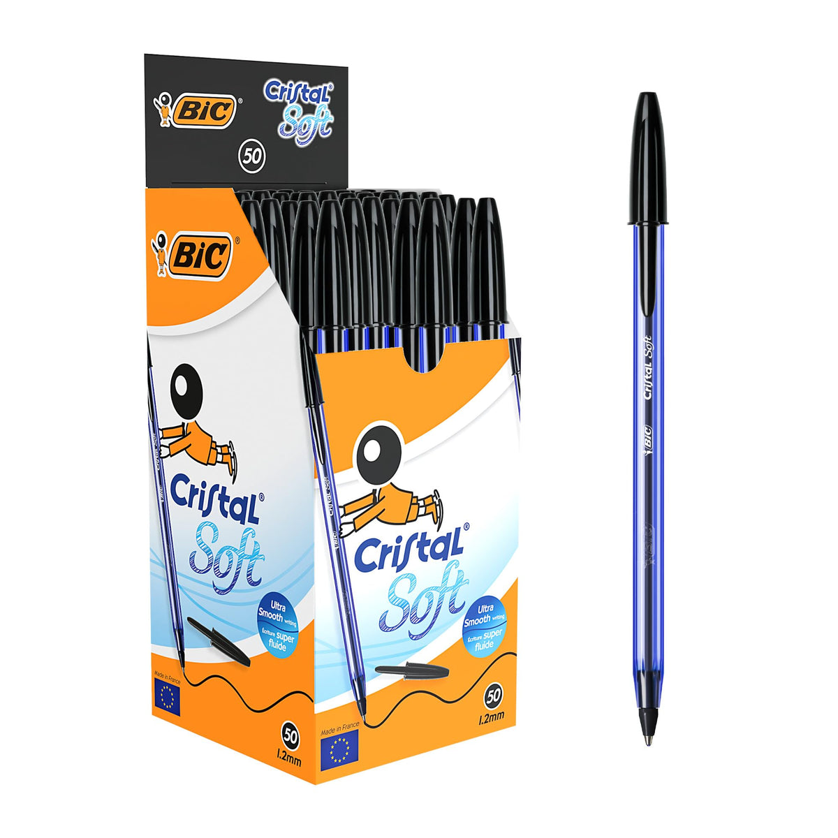 BIC 921263 Cristal Soft Ballpoint Pens Non-Retractable Black Box of 50