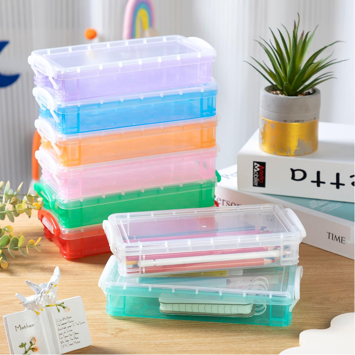 Gueevin 24 Pcs Pencil Box Clear Plastic Pencil Case, Fresh Color