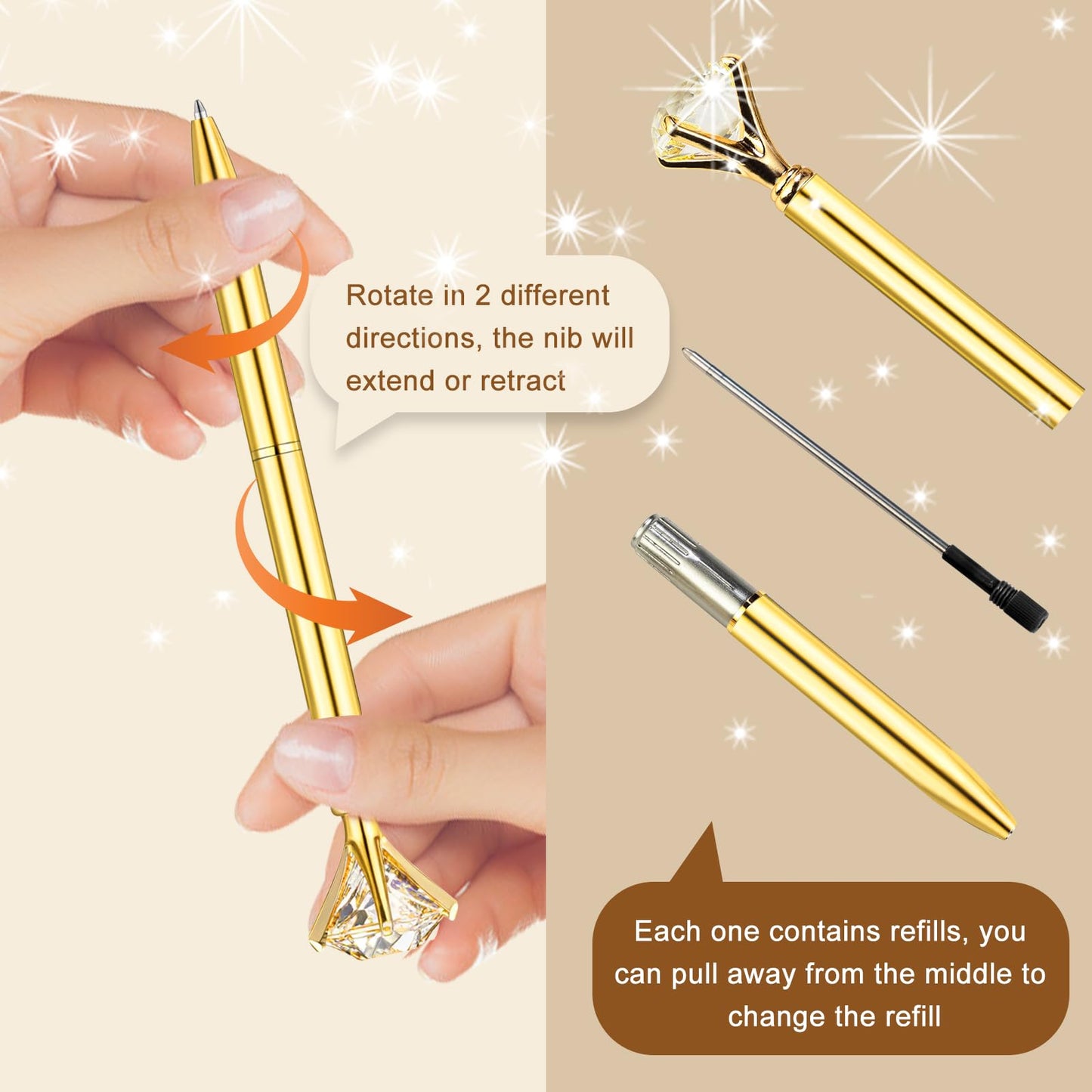 EVNEED 50 Pcs Diamond Pens with Crystal Bridal Shower Gifts Metal Bling Ballpoint Pens with Black