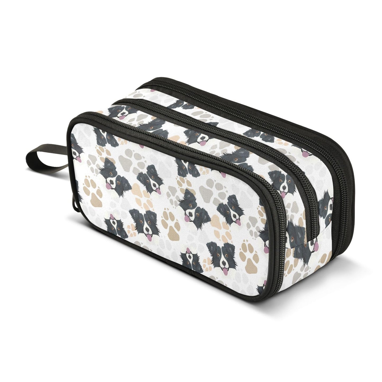 Sletend Pencil Case Border Collie Dog 3 Compartments Pencil Pouch