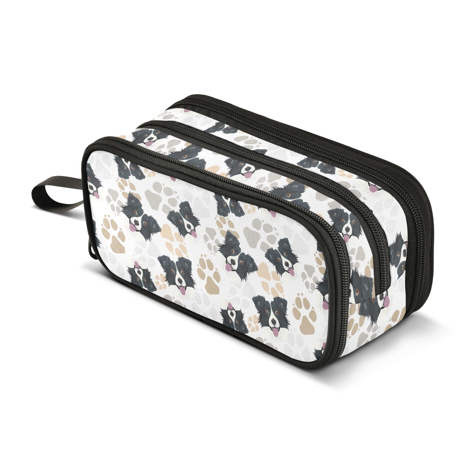 Sletend Pencil Case Border Collie Dog 3 Compartments Pencil Pouch