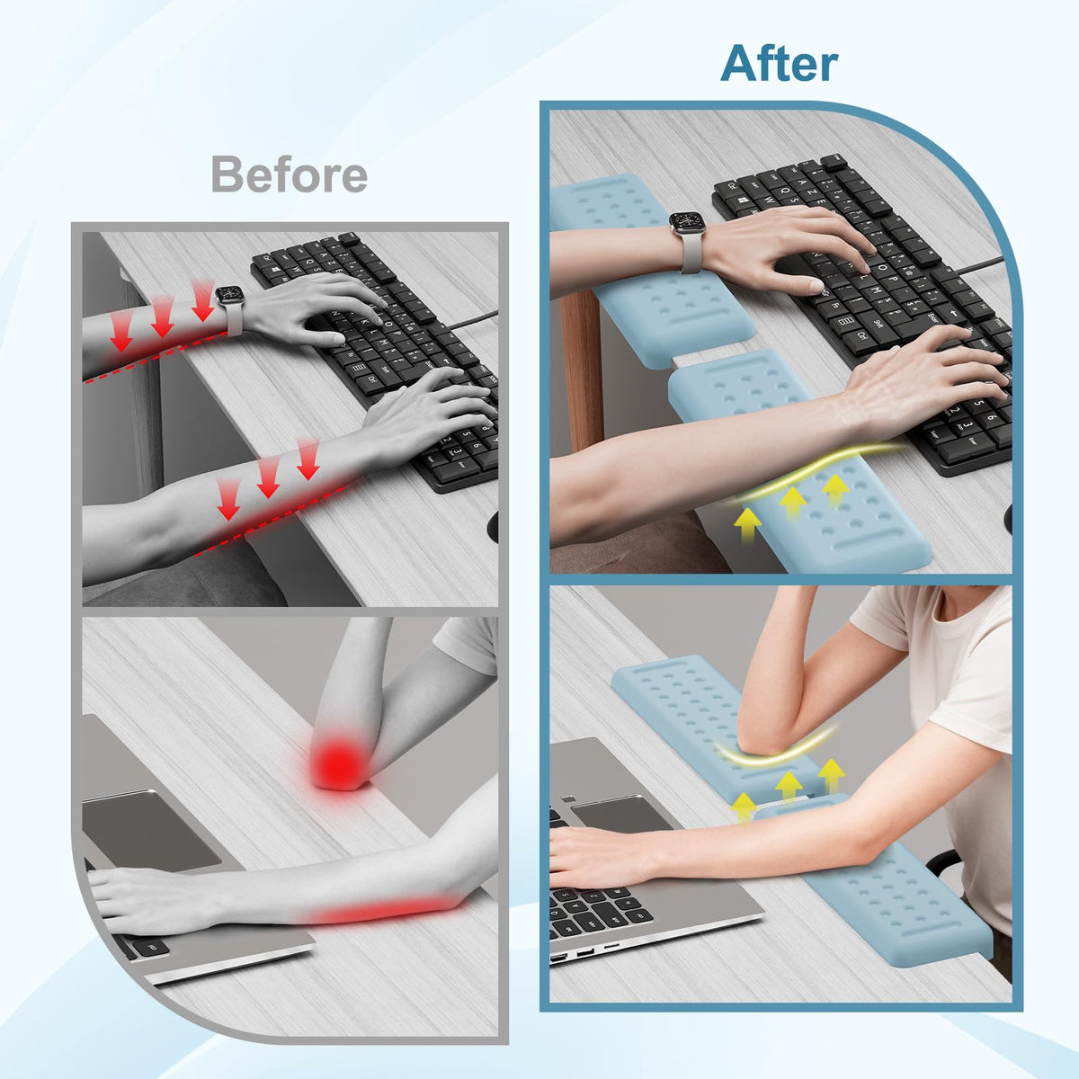 Leolee L-Shaped Desk Elbow Pads for Desk, Blue Memory Foam Arm Rest