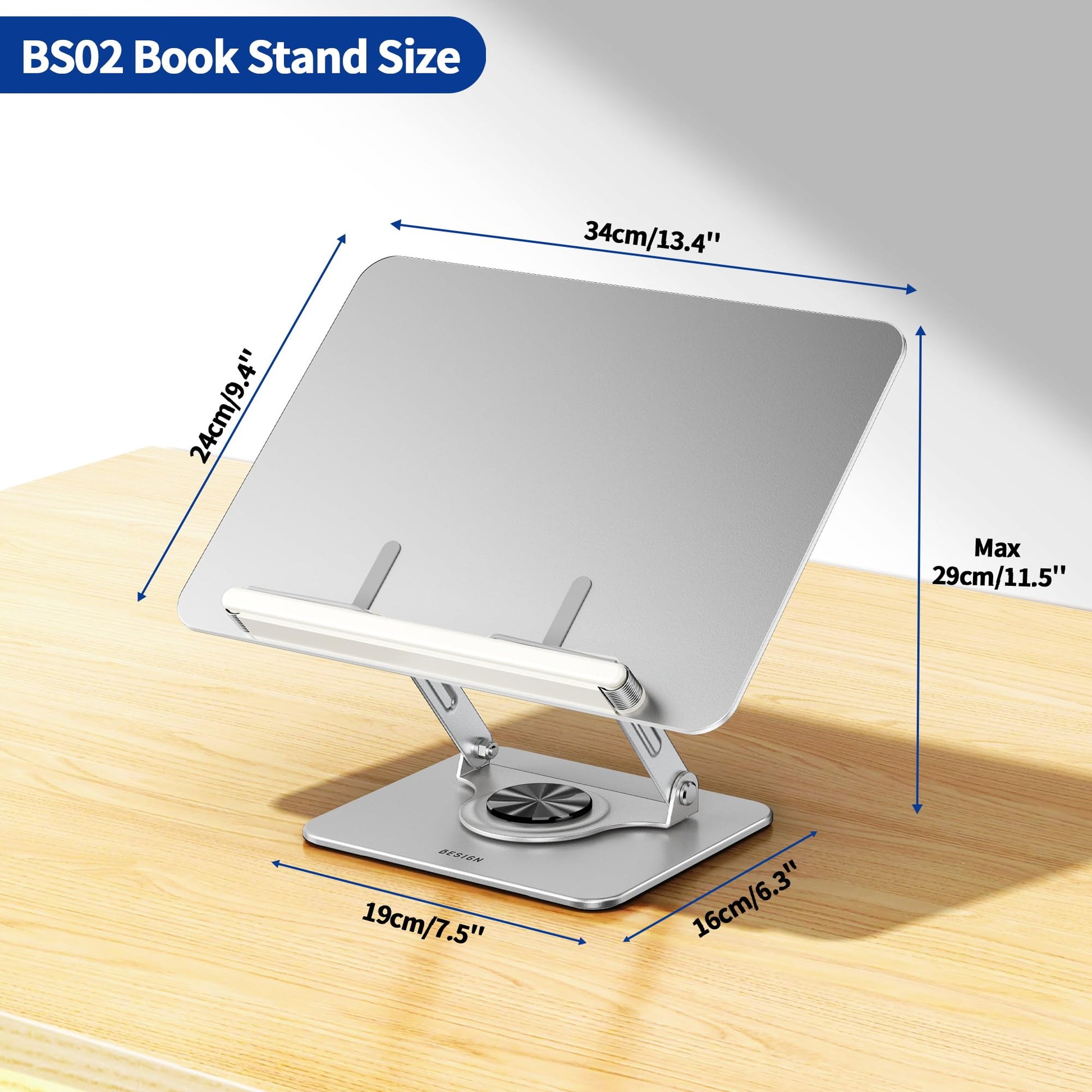 BESIGN BS02 Book Stand for Reading, Adjustable Book Holder, Ergonomic Laptop Stand, Cookbook Stand