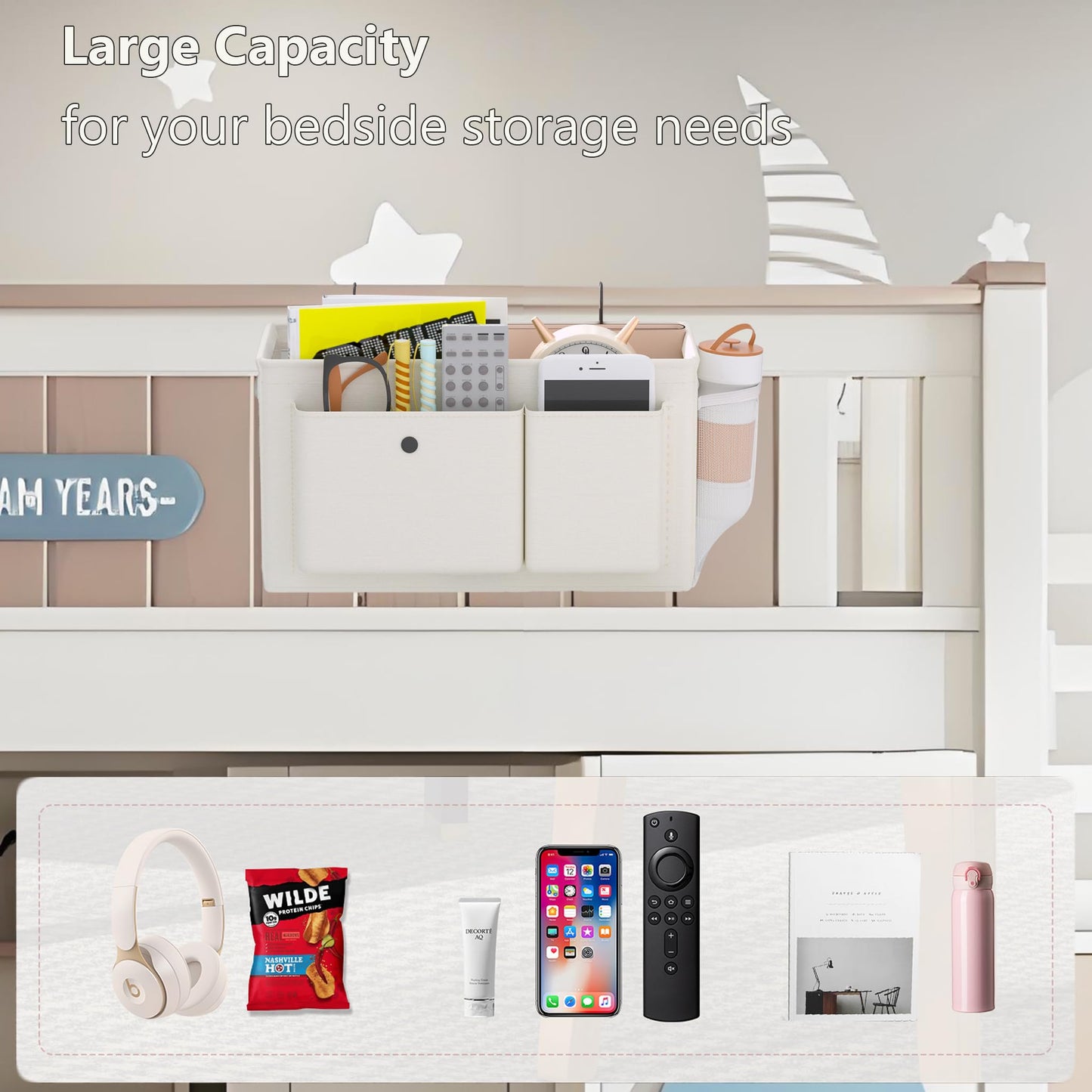 Bedside Caddy Bedside Storage Hanging Organizer for Bunk Dorm Bed Rail