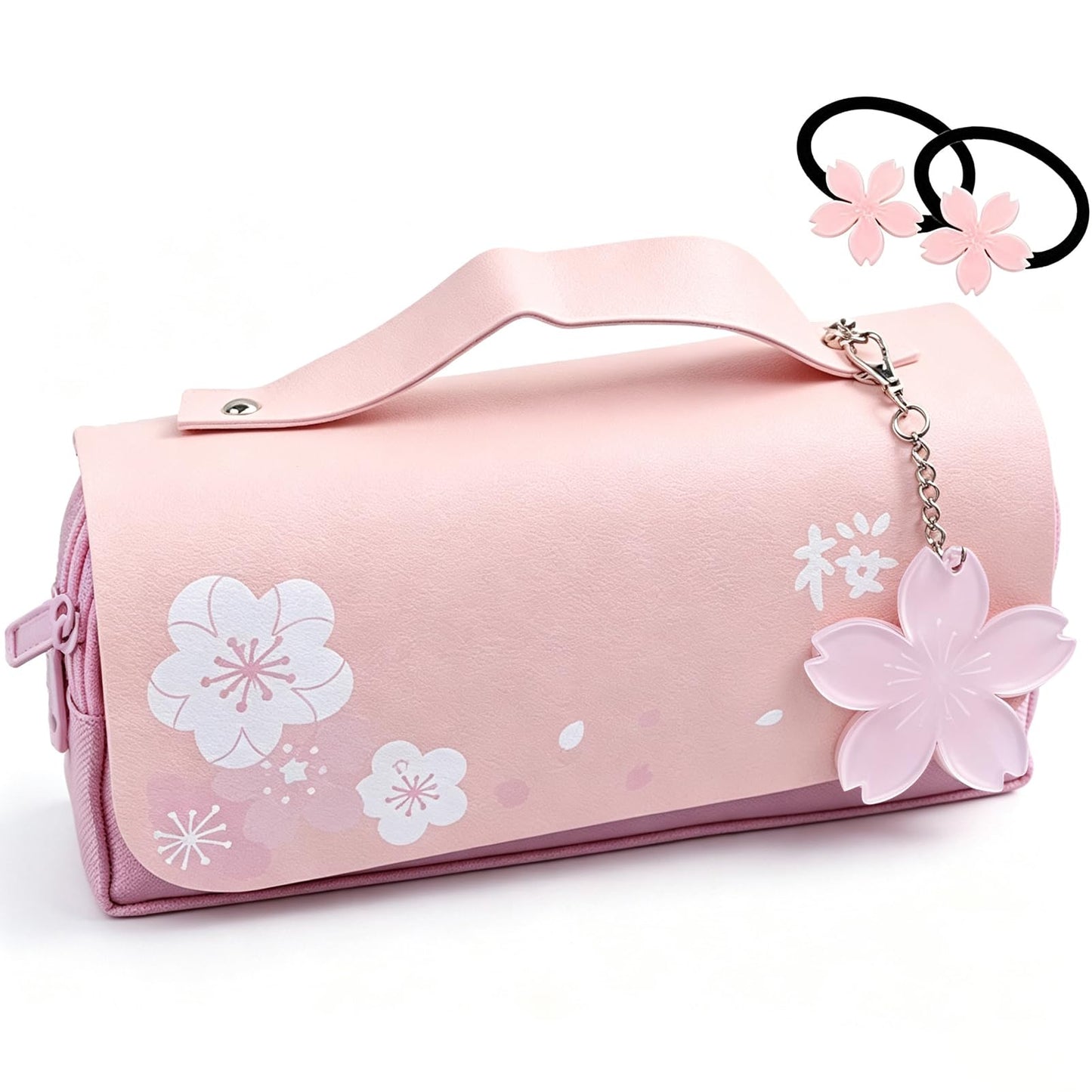 JELLYEA Kawaii Cherry Blossom Pencil Bag Pink Sweet Pencil Case, Pink