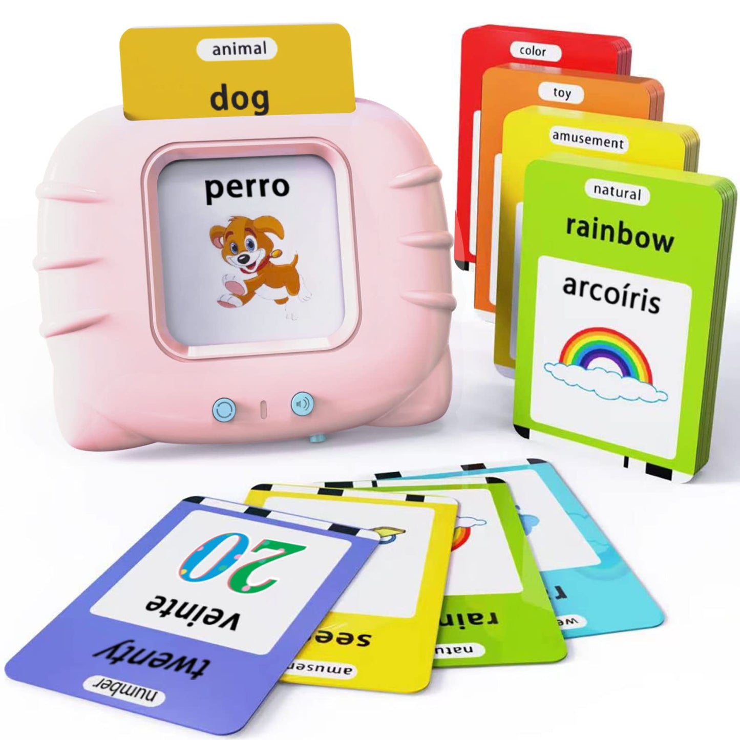 Lapare Spanish and English Bilingual Audible Flash Cards Toy with Music for Toddlers 1 2 3 4 5