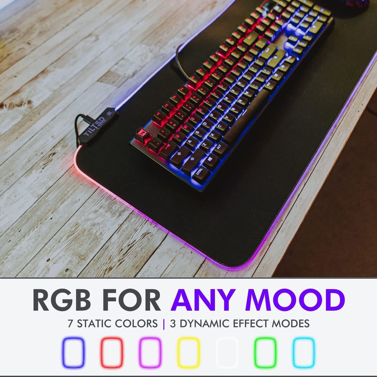Tilted Nation RGB Mouse Pad for Gaming - Large LED Mousepad - LED Desk mat with 8 Adjustable Light