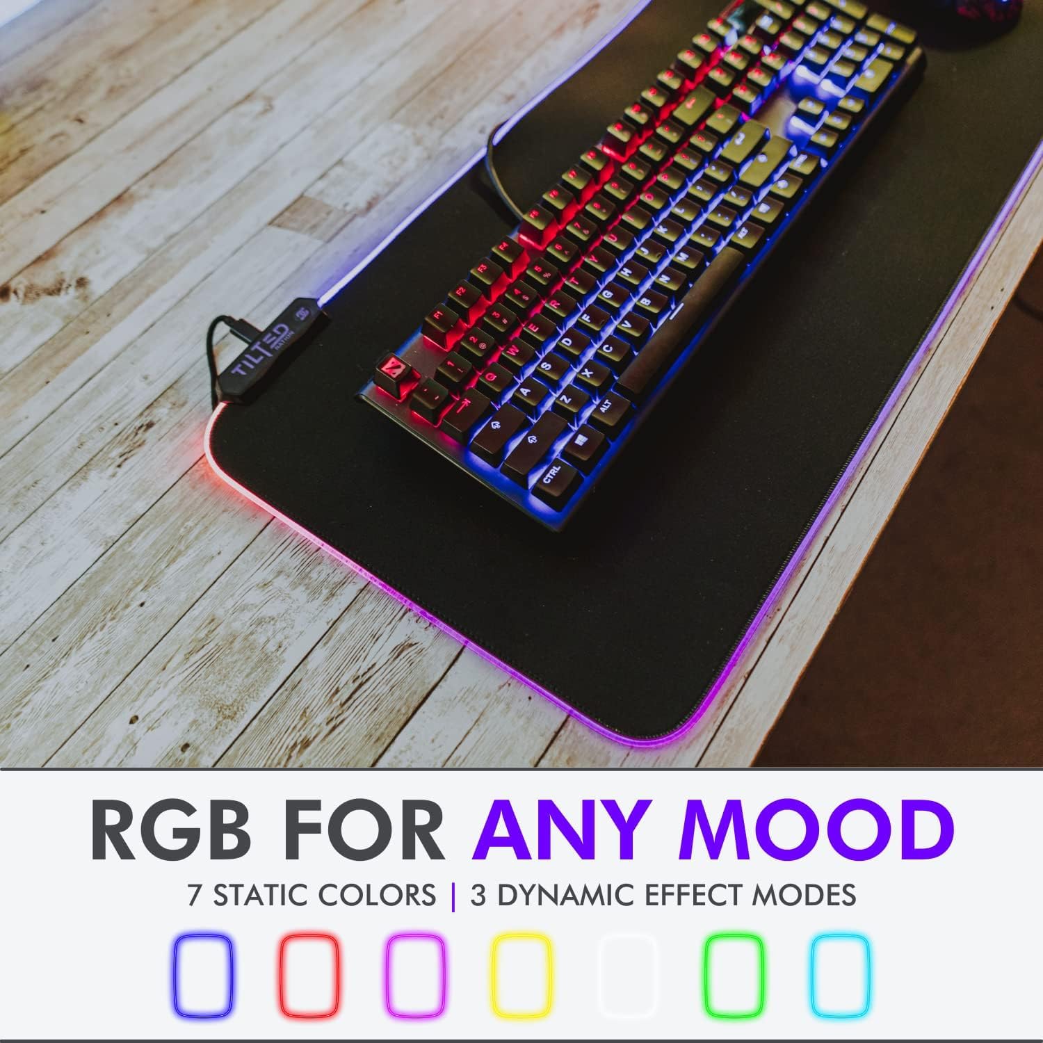 Tilted Nation RGB Mouse Pad for Gaming - Large LED Mousepad - LED Desk mat with 8 Adjustable Light