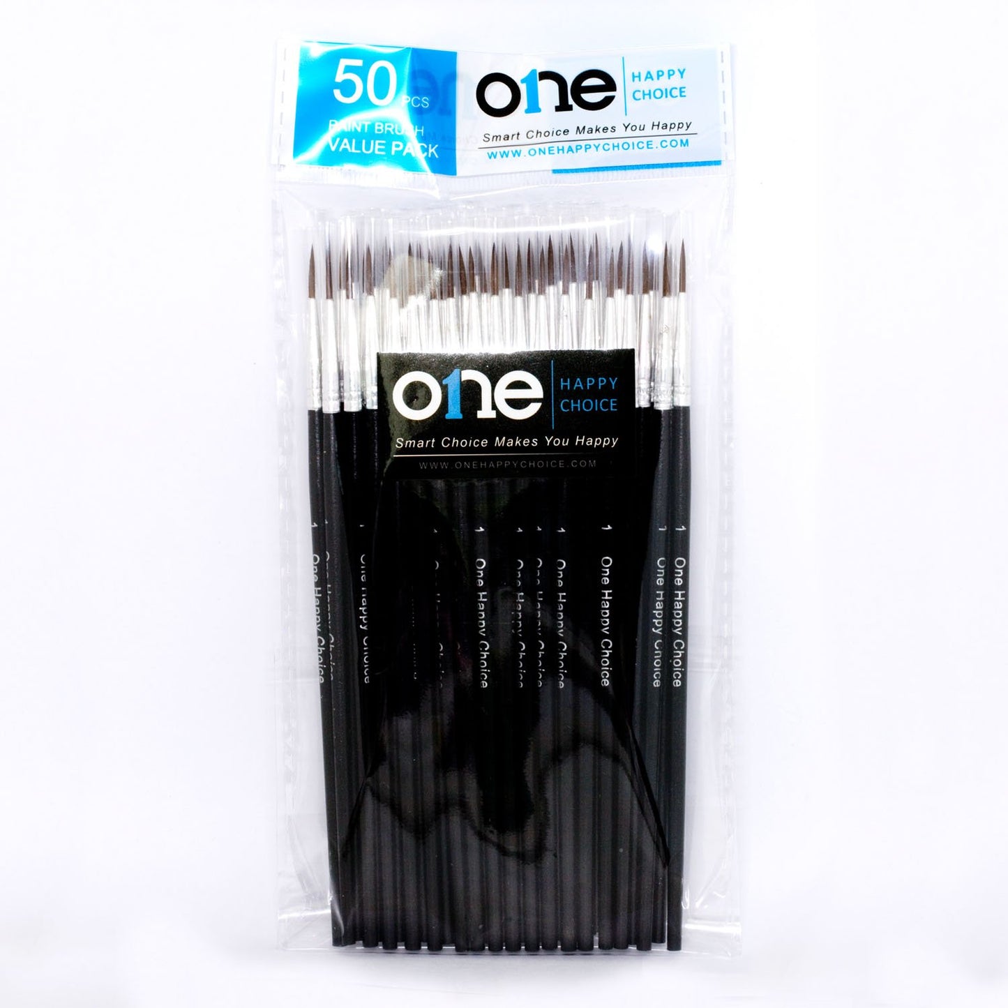 50 Pcs Fine Detail Synthetic Paint Brush Set, Pointed Round Size #1 Large