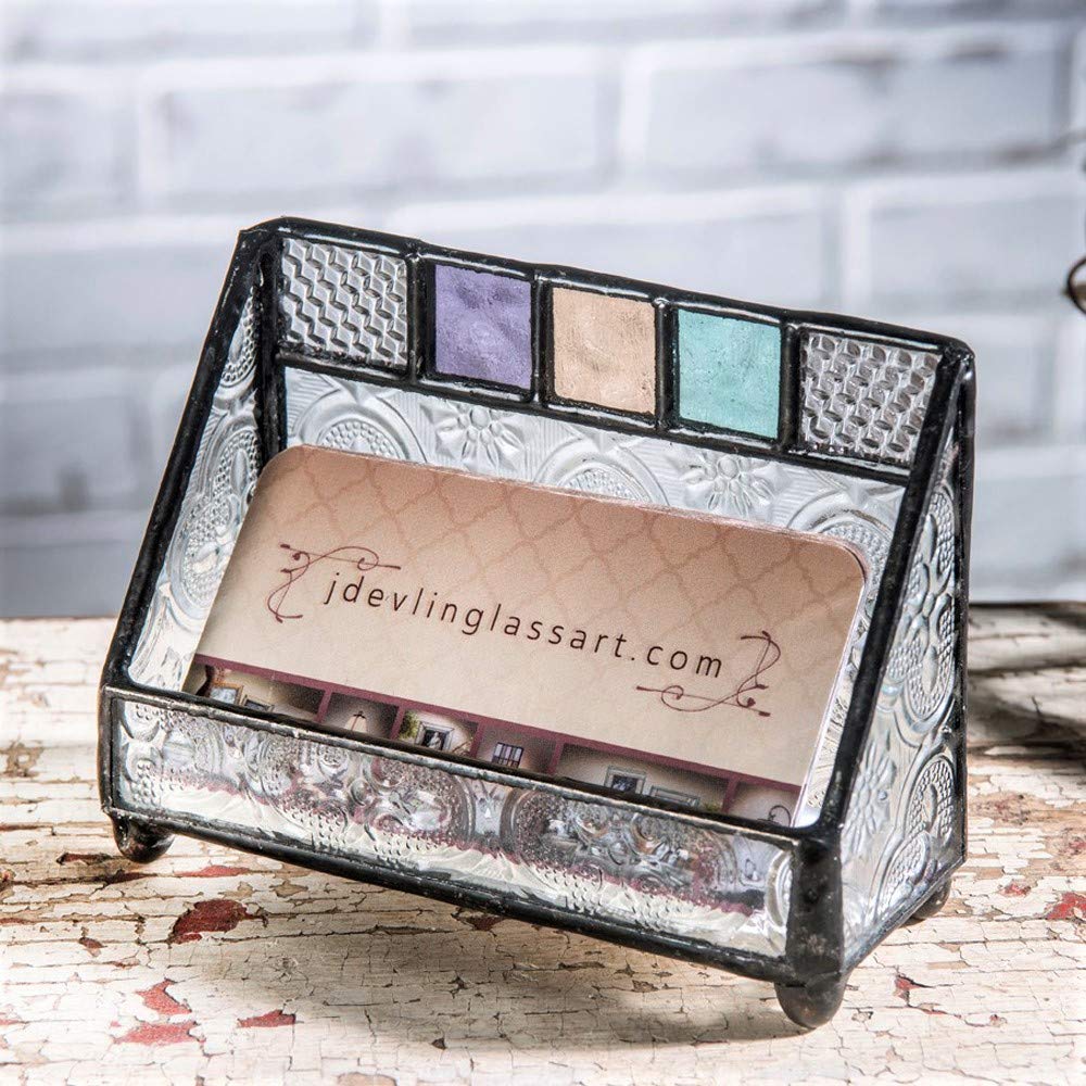 J Devlin Stained Glass Business Card Holder Colorful Desk Organizer