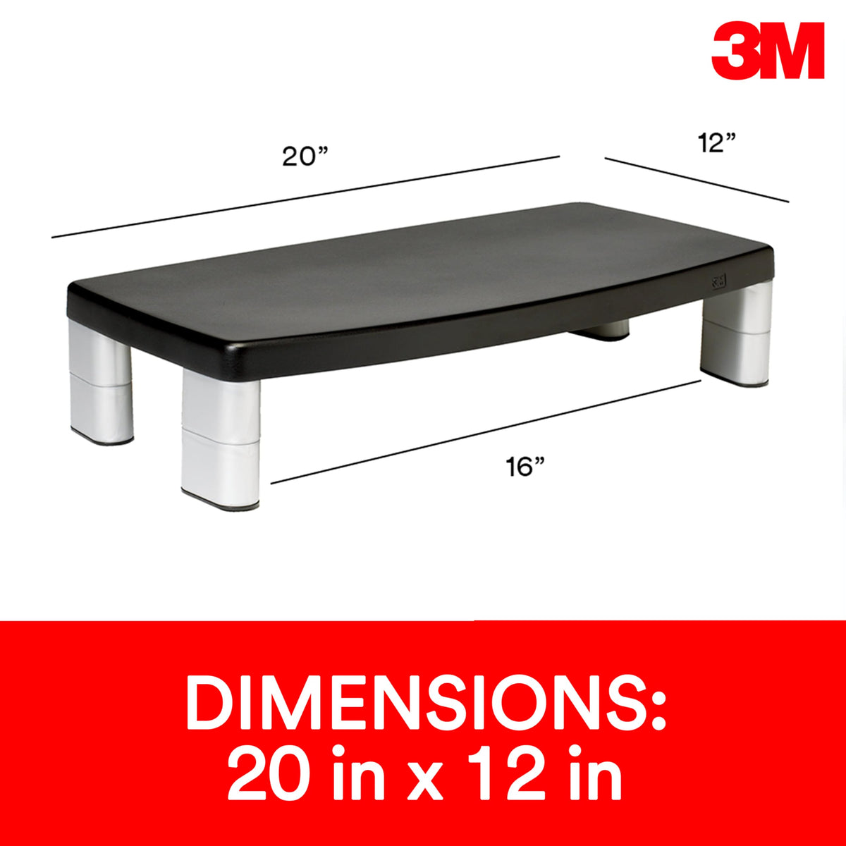 3M Extra Wide Adjustable Computer Monitor Stand, 20 in x 12 in