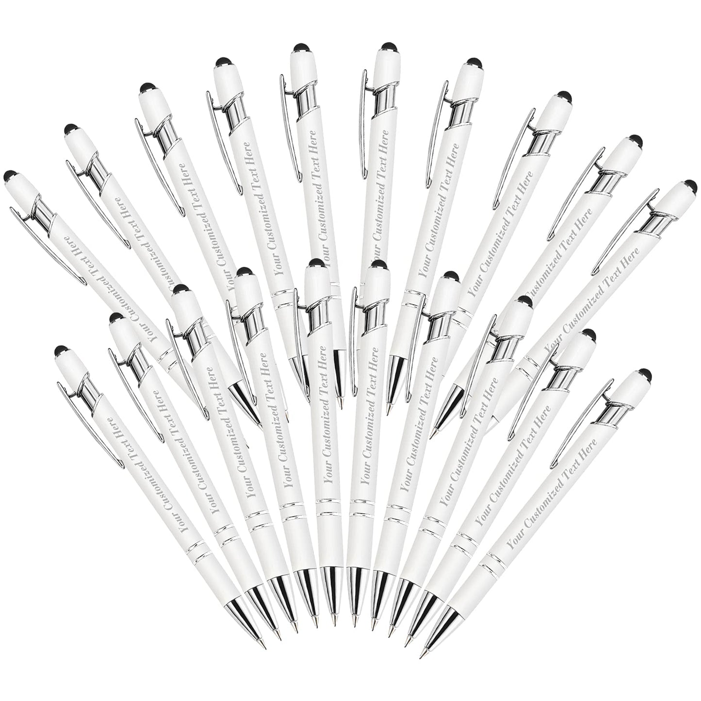 20 Pcs Personalized Pens in Bulk with Stylus Tip - Custom Print with Name 0.5 mm Soft Touch Medium