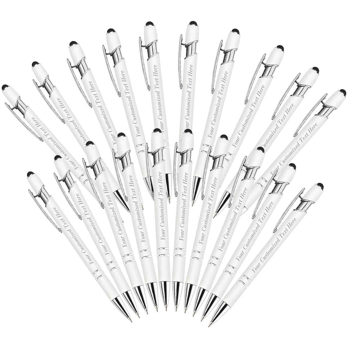 20 Pcs Personalized Pens in Bulk with Stylus Tip - Custom Print with Name 0.5 mm Soft Touch Medium