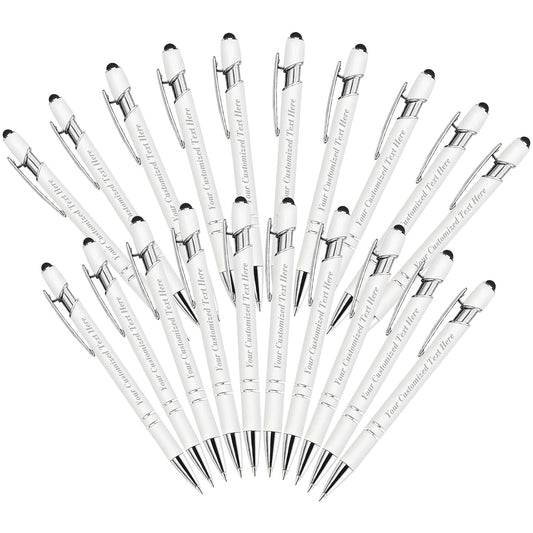 20 Pcs Personalized Pens in Bulk with Stylus Tip - Custom Print with Name 0.5 mm Soft Touch Medium
