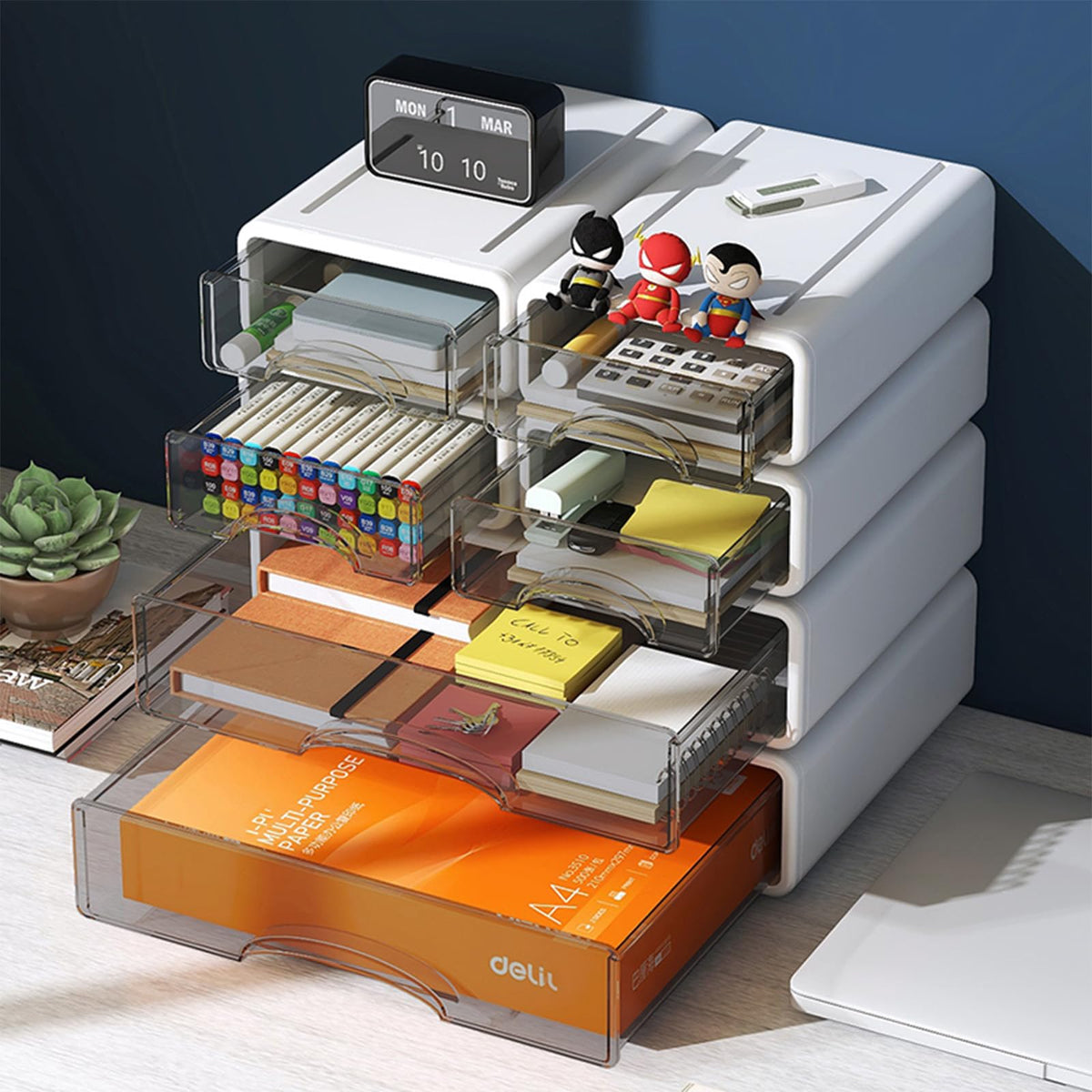 Desk Organizer with Drawers, Stackable Storage Drawers with Compartments Desktop Organization for