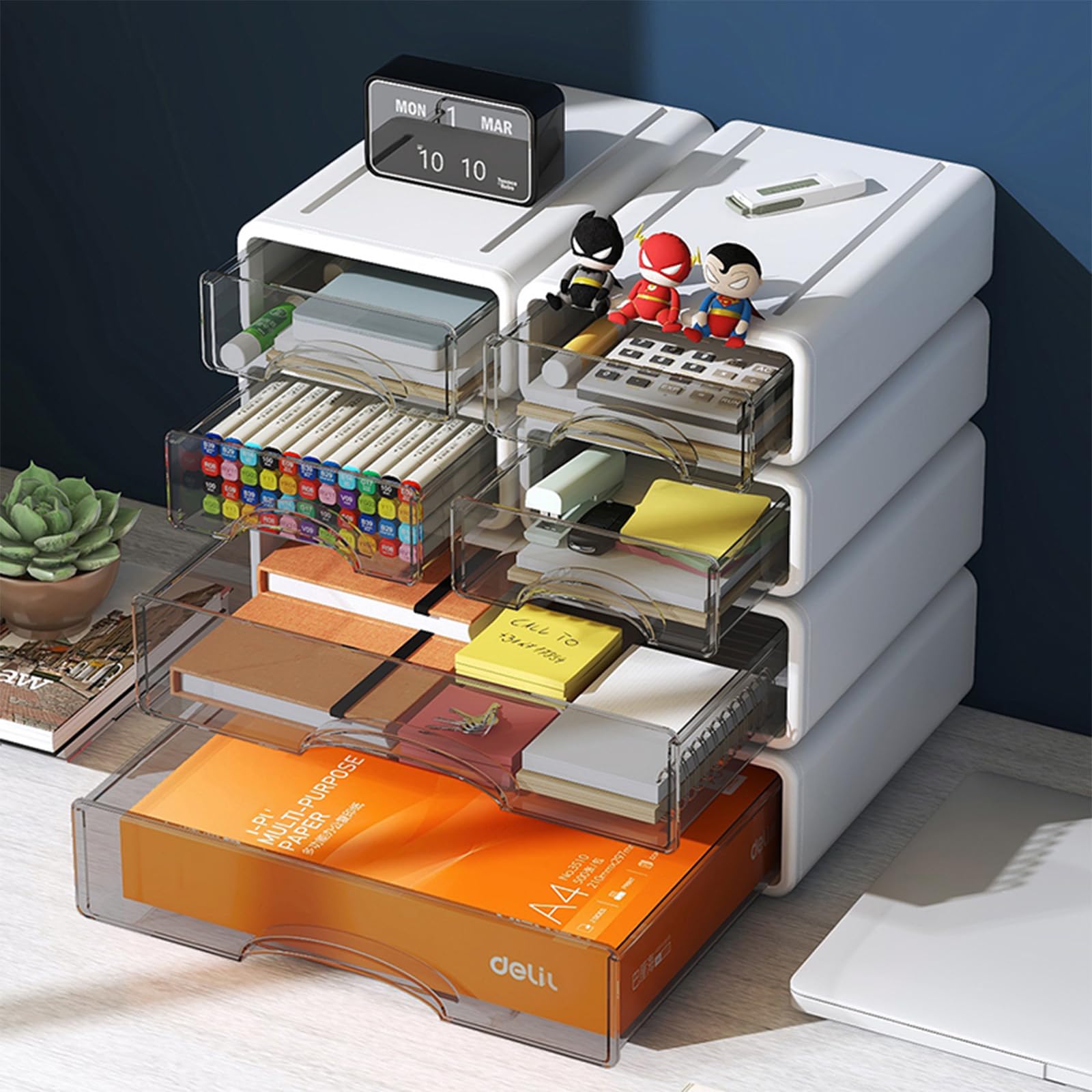 Desk Organizer with Drawers, Stackable Storage Drawers with Compartments Desktop Organization for