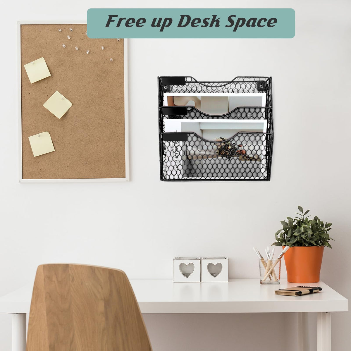 EASEPRES Mail Organizer Wall Mount Hanging File Holder Storage, Metal Chicken Wire Magazine Rack 3